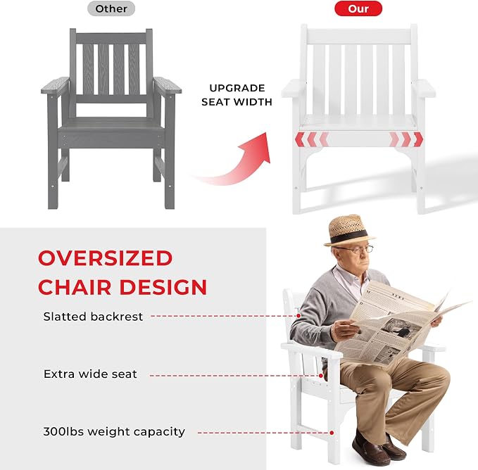 Costaelm Outdoor Dining Arm Chair, Patio HDPE Garden Dining Table Chair, Poly Lumber Waterproof Restaurant Bistro Farmhouse Chairs for Outside Porch Backyard, White