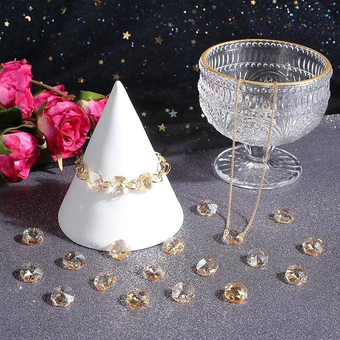 1 Box 120Pcs Glass Octagon Prism Beads Suncatcher Bead Bulk Replacement Sun Catcher Glass Link Connector Prisms Chandelier Crystals Faceted Loose Bead for Jewelry Making Chandelier DIY Crafts