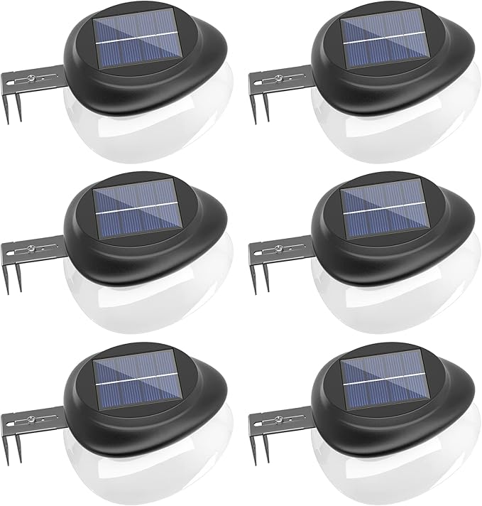 JSOT Solar Fence Lights, Bright Security Outdoor Backyard Lights Waterproof, Patio Decor Sign Lighting for Eaves Deck Pathway Garden Garage Stairs Wall 2 Installations Methods - White Light, 6 Pack