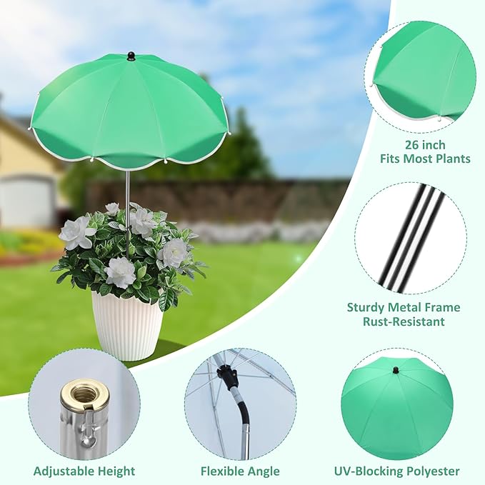 QRRICA 23.6" Adjustable Garden Umbrella Shade for Outdoor Use, Potted Greenery & Garden Beds – Angle-Adjustable Sun Protection