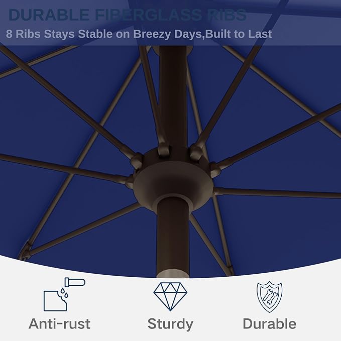 11FT Patio Umbrella, Outdoor Umbrella with with 8 Sturdy Fiberglass Ribs,Market Table Umbrella with Push Button Tilt and Crank,Suit for Backyard,Garden,Pool,Deck(Navy)