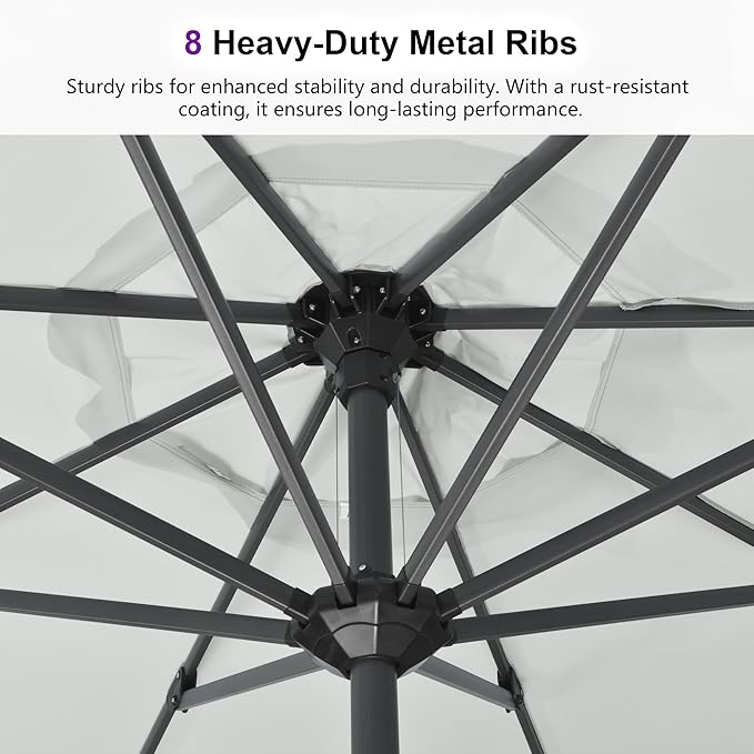 PURPLE LEAF 12' x 9' Rectangle Patio Market Umbrella with Base Outdoor Table Umbrellas Aluminum Frame Sun Shade with 8 Sturdy Ribs for Garden Deck Lawn Pool White