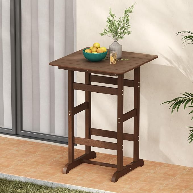 Tangkula 30" x 30" Square Bar Table, Patio HDPE Bar Height Dining Table w/Slatted Tabletop, Outdoor All-Weather High-Top Bistro Table for Poolside, Backyard, Balcony