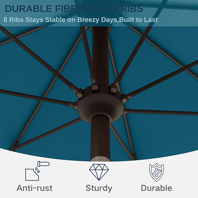 9ft Patio Umbrella with Push Button Tilt and Crank,Outdoor Market Table Umbrella UV Protection 8 Sturdy Ribs for Backyard,Garden,Pool,Deck(Lake Blue)
