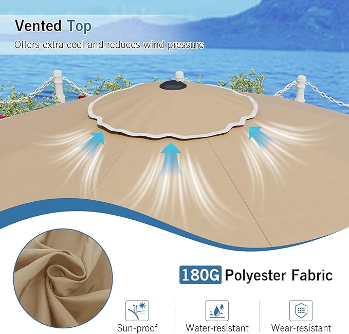 RELAX4LIFE 10 FT Scalloped Patio Umbrella, Market Table Umbrella with Push Button Tilt, Crank, 8 Sturdy Metal Ribs, Vented Top, Sun-Protective Ruffled Canopy, Heavy-duty Outdoor Parasol for Garden Poolside Deck