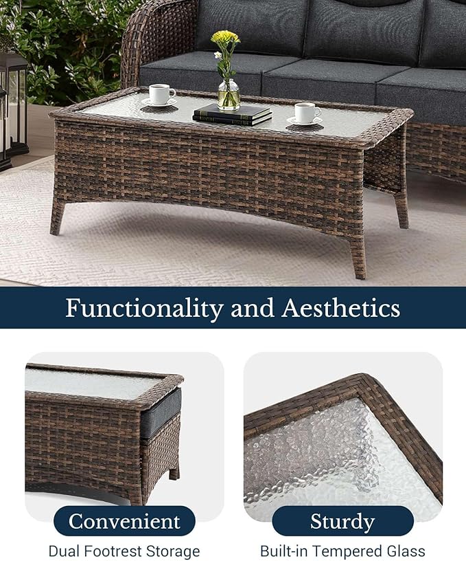 HILLGA Luxury Patio Furniture Set with 6-Inch Thick Cushions, High Back Outdoor Swivel Rocker Chairs and Patio Couch, 11-Piece All Weather Conversation Set for Porch Deck Pool Yard, Dark Grey (V3)