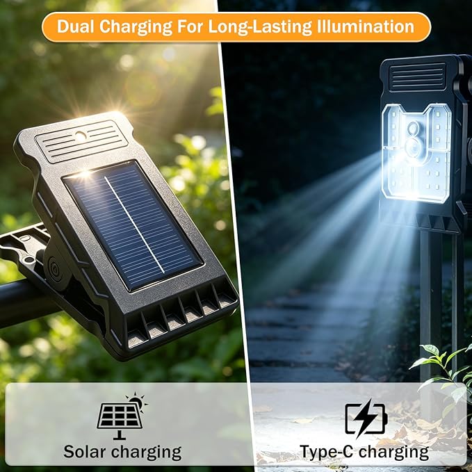 2026 New Waterproof Solar Clip Light with Motion Sensor, 3 Modes Solar Motion Lights Outdoor Waterproof for Fence, Wall, Garage, Patio Umbrella(2Pcs)