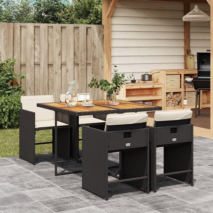 5-Piece Patio Dining Set with Cushions Black PE Rattan Outdoor Furniture Set for Garden Backyard Balcony Porch