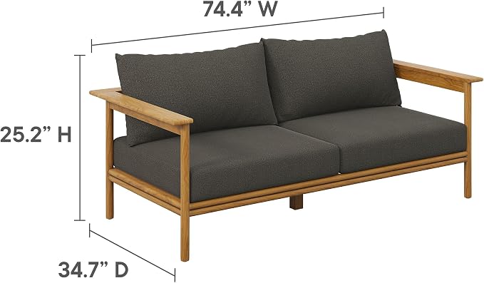 Modway Wren Teak Wood Outdoor Patio 4 Piece Furniture Set in Natural Flint Gray
