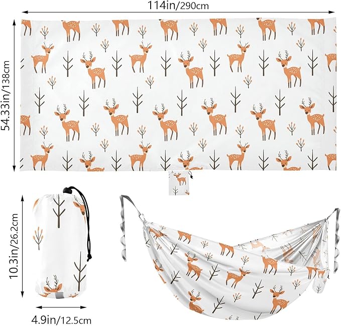 Camping Hammock Outdoor Hammocks for Outside Sika Deer Cute White Beach Trees Portable Lightweight with Pockets Tree Straps Indoor Small