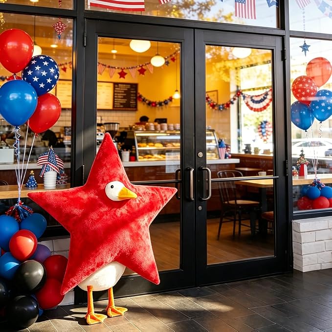 4th of July Patriotic Porch Goose Outfits for 23" Lawn Statue Independence Day Star Goose Costume for Garden Patio USA 250th Anniversary Decoration (Red Star)