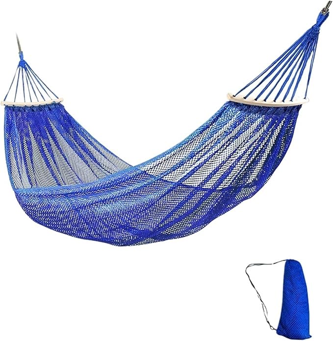 The Hammock Outdoor Ice Wire Mesh Hole Swing and Curved Rod are Stable Sturdy and Have Good Load-Bearing Capacity(Blue)