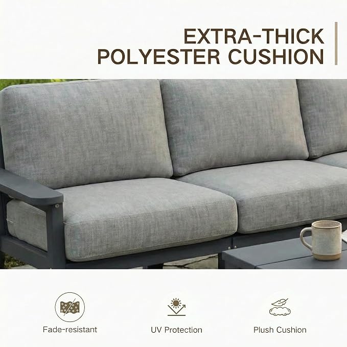 Kingdura HDPE Patio Furniture Set, 9 Piece Outdoor Sectional Sofa with Coffee Table & Side Table, All Weather Outdoor Couch Conversation Set with Washable Cushions for Backyard Poolside Balcony