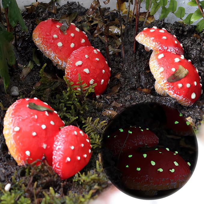 OwMell Glow in The Dark Mushroom Statues, Set of 3 Mushroom Outdoor Ornament for Garden Yard Decor Accessories-Tree Huggers
