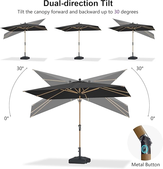 PURPLE LEAF 4' x 6' Patio Umbrella with Base Market Umbrella Rectangular Outdoor Umbrella with Push Button Tilt & Crank and 8 Ribs Aluminum Table Umbrella for Pool Backyard Beach, Black