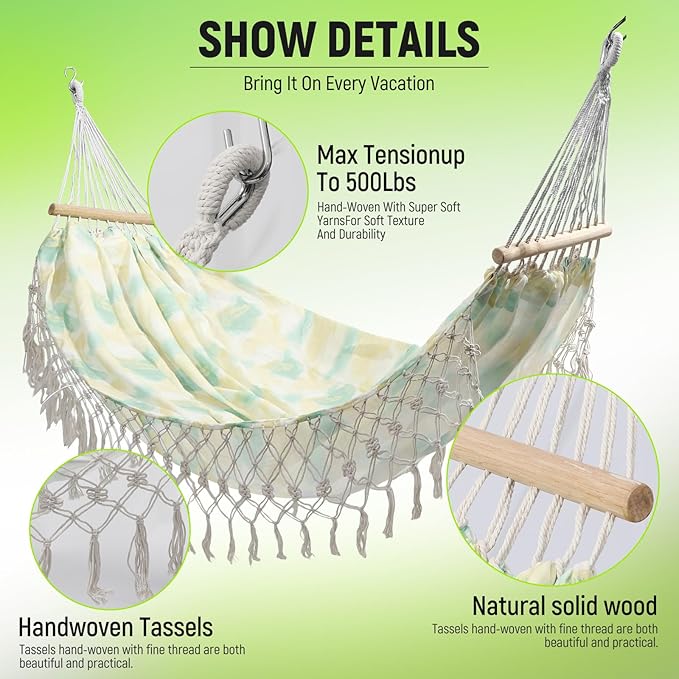 Portable Hammock, Bohemian Hammock,2person Hammock,for Suitable,Patio,Beach,Backyard,Garden,（Cyan 79 * 59