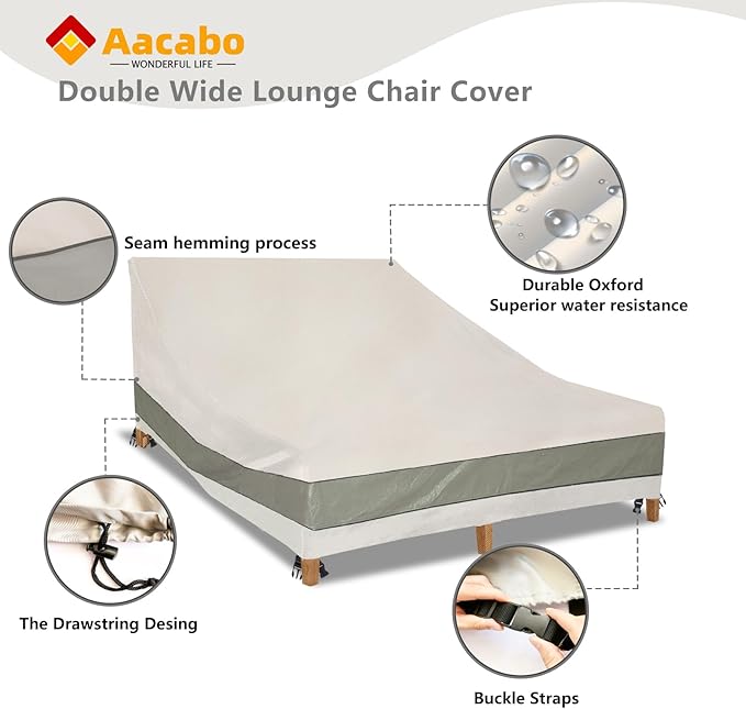 Double Chaise Lounge Cover Waterproof Heavy Duty 82Inch Double Wide Patio Chaise Lounge Chair Cover-Beige