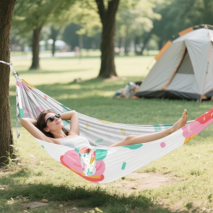 Summer Ice Cream Musical Note Bright Colorful 330lb Capacity Outdoor Hammocks Fabric Hammock for Indoor Outdoor Patio Base para hamaca