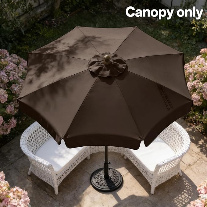 MASTERCANOPY Valance Patio Umbrella 10 ft Replacement Canopy for 8 Ribs-Brown Canopy Only