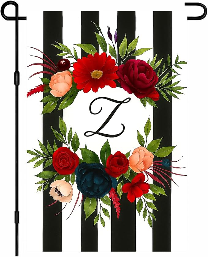 IVN Spring Colorful Letter Z Floral Garden Flag 12x18 Inch Polyester Double Sided Outdoor Yard Decoration Family Last Name Initial