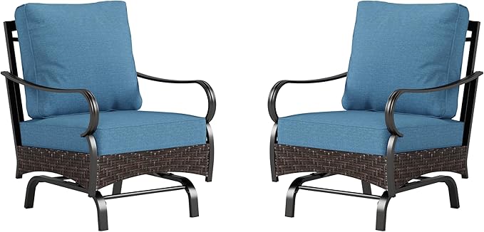 PHI VILLA Rocking Patio Sofa Chairs - 2 PCS Outdoor Rocking Armchairs, Patio Seating with High Back Deep Seat for Porch Deck Balcony