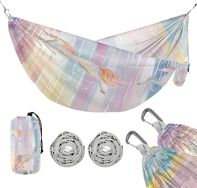 Hammocks for Outside Rainbow Stripes Camping Hammock Portable Hammocks with Tree Straps and Carry Bag Camping Accessories for Hiking Beach Outdoor
