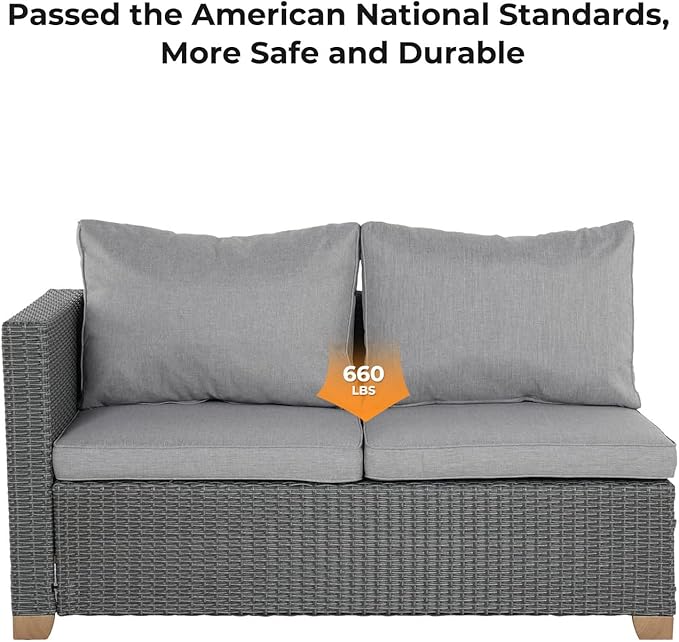 Grand patio Outdoor Conversation Set with Wicker Armrest,Wicker Patio Furniture Set,Modular Sectional Sofa Set with Thick Cushions for Backyard Garden Poolside (Right Armrest Loveseat, Light Gray)