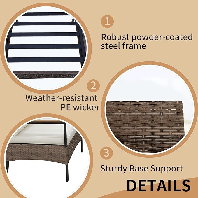 COOS BAY Sunset Haven Outdoor Patio Furniture Set, Outdoor Conversation Set, Rattan Wicker Sofa, Loveseat, 2 Patio Chairs and Coffee Table, Brown/Beige