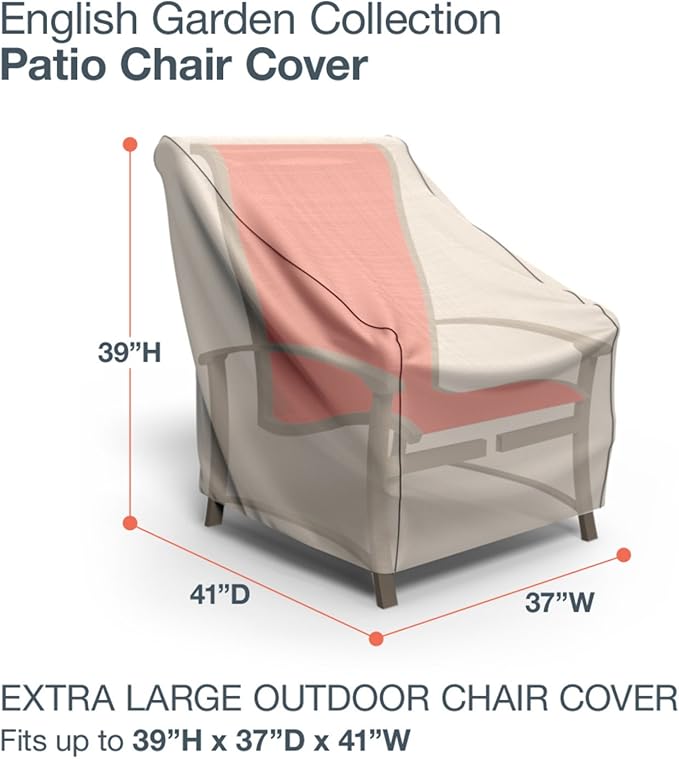 Budge English Garden Patio Chair Cover, Waterproof & UV-Resistant Outdoor Furniture Cover, Fits Extra Large Patio Chairs up to 37" W x 41" D x 39" H, Tan Tweed