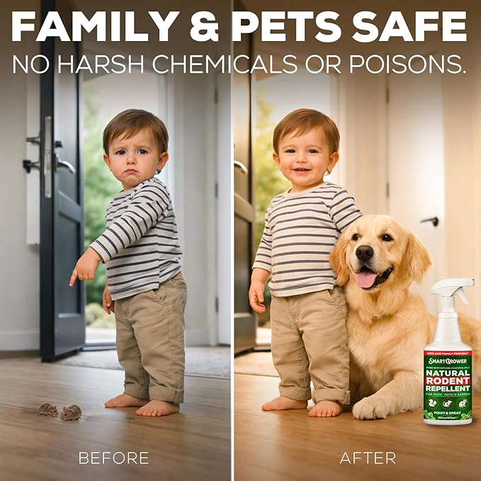 Peppermint Oil Spray for Rodents – Maximum Strength Ready to Use Peppermint Spray for Rodent, Mice, Squirrels – Indoor, Outdoor & Car Engine Protection – 16 oz