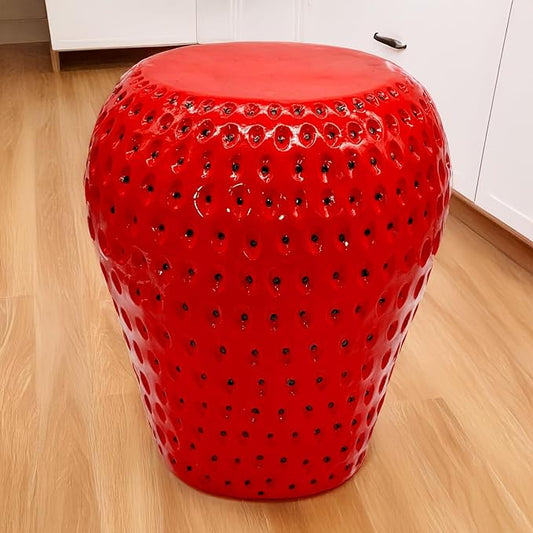 13.4" Red Strawberry Fruit Stool Side Table, Resin Garden Stool Plant Stand for Indoor Outdoor Home Decor, Multi-Purpose End Table Patio Furniture Housewarming Gift