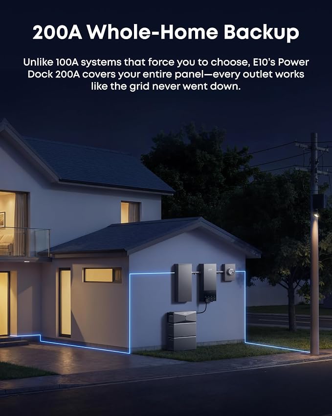 Anker SOLIX E10, Power Dock, 6kWh Battery, 200A Whole-Home Automatic Backup, ≤20ms Switchover, 9kW Solar, Reduce Bills, NEMA 4 & 3R, Up to 12-Month 0% APR