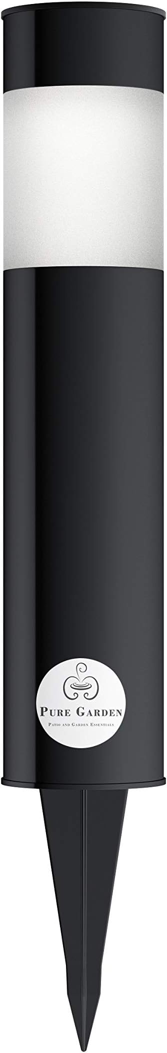 Pure Garden Solar Path Bollard Lights, Set of 6-15” Stainless Steel Outdoor Stake Lighting for Garden, Landscape, Yard, Driveway, Walkway (Black) (Pack of 2)