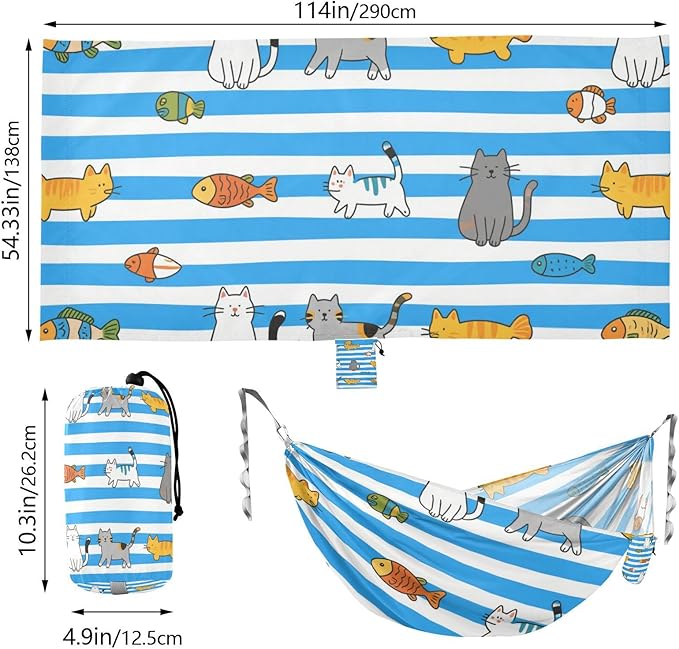 Blue White Striped Cat Fish 330lb Capacity Hammocks Hanging Hammock for Outside Beach Patio Garden macas mexicanas de Patio para Adulto