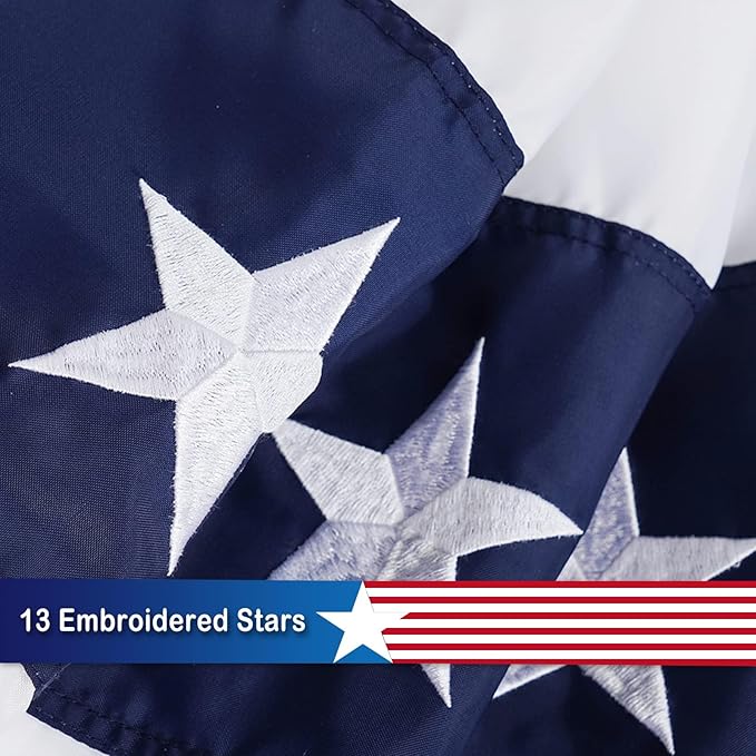 SYII Bunting Flag 1.5x3 Feet Outdoor (2 PCS), Embroidery Stars American US Bunting Flags with 3 Brass Grommets, Patriotic Half Fan Banner for Fourth of July Decor, 4th of july Decorations Outdoor