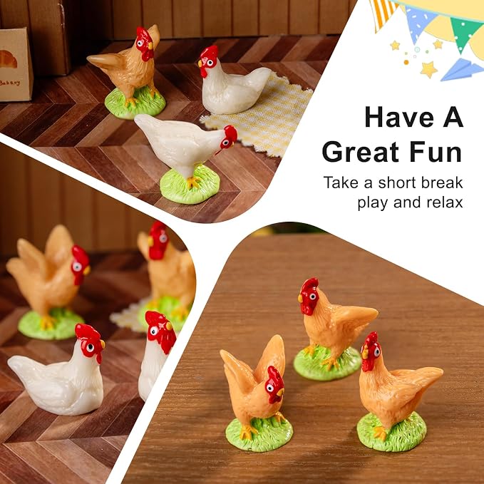 Easter Mini Chicken 60 pcs Mini Resin Chicken Variety Tiny Animals Figures Miniature Little Small Animal Figurines Bulk for Micro Fairy Garden Landscape Accessories Hide Crafts Decor Aquarium
