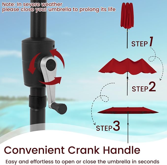 Tangkula 13 FT Large Patio Umbrella, Outdoor Double-Sided Table Market Umbrella w/Crank Handle, 12 Heavy-Duty Ribs, Sun-Protective Rectangular Twin Parasol for Garden Deck Lawn Poolside (Burgundy)