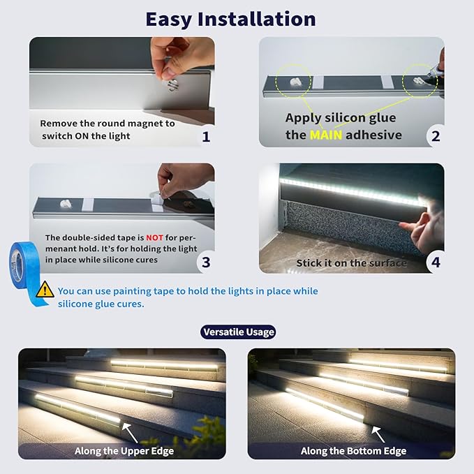 SHONELIGHTING Solar Step Lights for Outside, 33 Focused-Beam High-Brightness LEDs, Waterproof Aluminum Outdoor Stair Light for Risers, Curbsides, Poolsides, Planter Edges (Warm White, 12Pack)