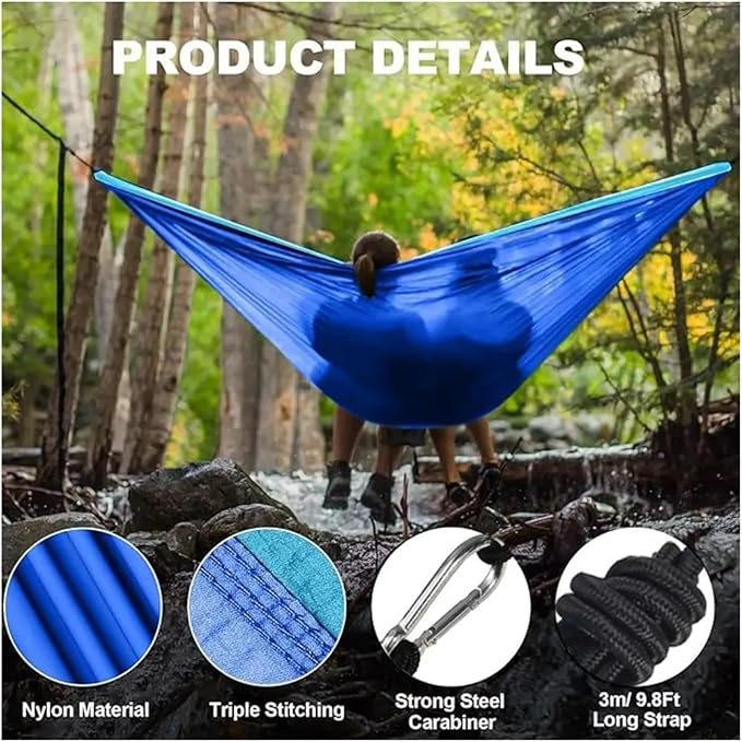 Hammock Portable Camping Nylon Parachute Fabric Outdoor Hiking Survival Balcony Rest Net Garden Hammocks Swing Adulls Sleeping Hammock Quick-Opening(B)