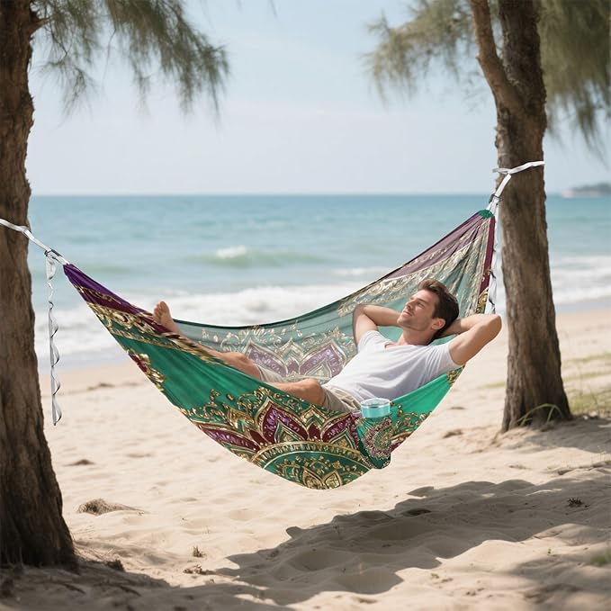 Royal Floral Pattern Camping Hammocks Fabric Hammock for Outside Patio Backyard Poolside