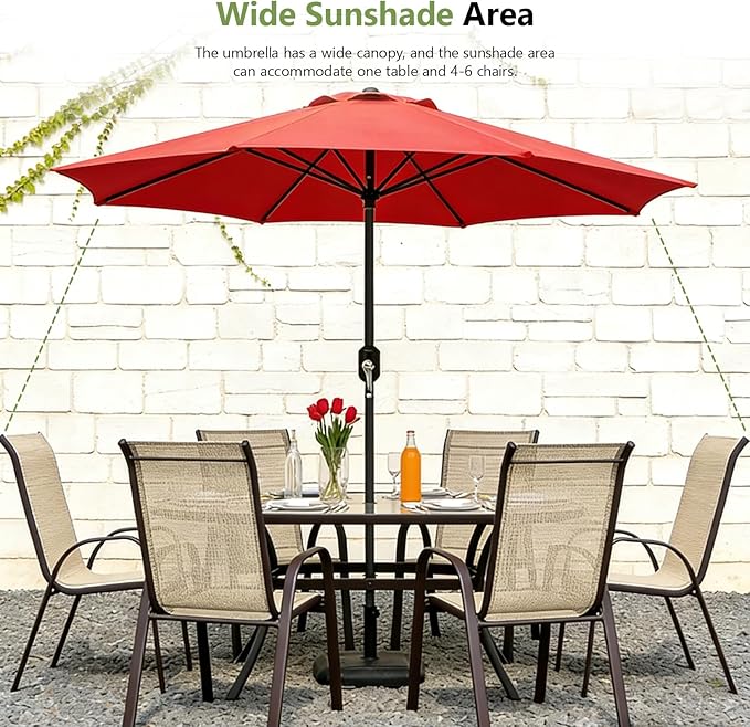 9FT Patio Umbrella Outdoor Table Market Umbrella with Push Button Tilt & Crank, 8 Sturdy Ribs Waterproof UV Protection Fade-Resistant for Garden, Deck, Backyard, Pool