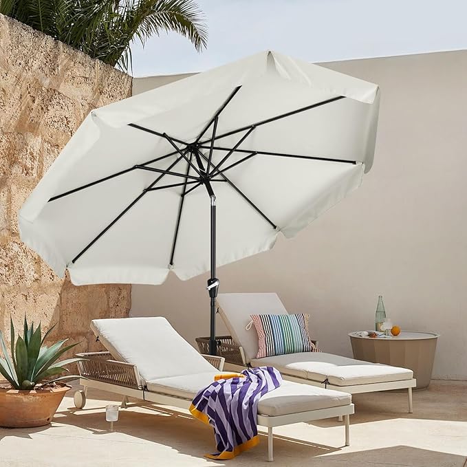 MASTERCANOPY 9ft Patio Umbrella with Valance, Crank and Tilt – 8 Ribs Outdoor Market Umbrella, UV/Fade Resistant, Waterproof Canopy with Wind Vent for Garden, Deck, Backyard, Pool (Light Beige)