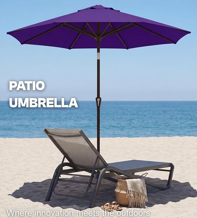 PatioKingdom Auto-Tilt 9FT Patio Umbrella Outdoor with 8 Sturdy Fiberglass Ribs,Market Table Umbrella for Pool,Backyard,Deck and Garden