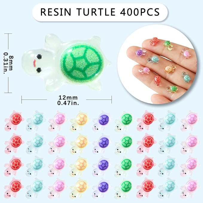 400 Pcs Luminous Mini Resin Turtle Mini Resin Figurines Cute Miniature Figurines for Fairy Garden Decor Micro Landscaping Hide Crafts Nail Art