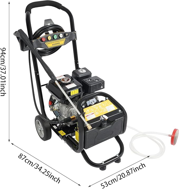 Gas Pressure Washer 2600PSI, 2.4GPM Max Flow, 7HP High Pressure Washer with Hose, Two Wheels, 5 Different Nozzles, for Cars, Fences, Driveways, Homes, Patios, Furniture