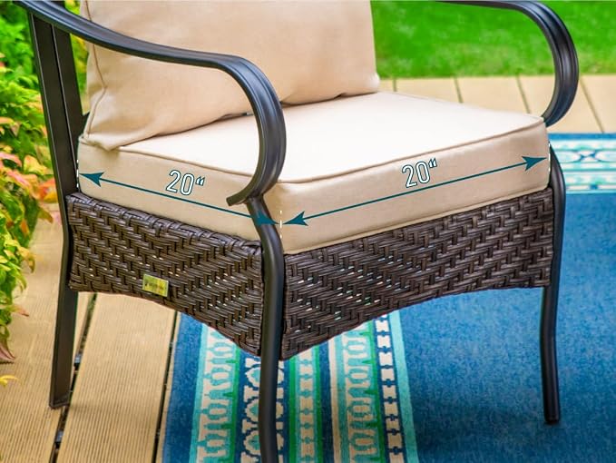 PHI VILLA Patio Dining Chairs Outdoor Wicker Chairs Set of 2 with Cushions | Heavy Duty Outdoor Metal Wicker Dining Chair with Padded Cushions, Large All Weather Wrought Iron Patio Chair for Balcony