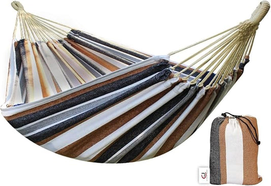 XL Double Brazilian Hammock 260x150cm - Soft Cotton Fabric for 2 People - Ideal for Backyard, Patio, Porch - Indoor/Outdoor Swing Bed with 2 Hanging Ropes Brown