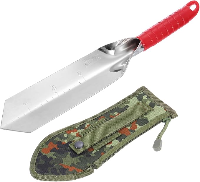 HARFINGTON Garden Hand Shovel 15.2 x 2.7 Stainless Steel Trowel Garden Tool with Sheath for Digging Planting Transplanting, Red & Green