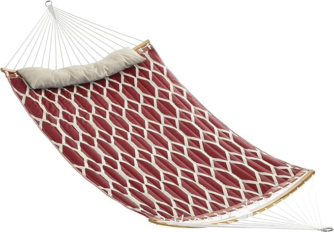SONGMICS Hammock, Quilted Double Hammock with Padded Pillow, 78.7 x 55.1 Inches, 495 lb Weight Capacity, Portable for Outdoor Relaxation, Garden, Patio, and Camping, Red UGDC034R02V1