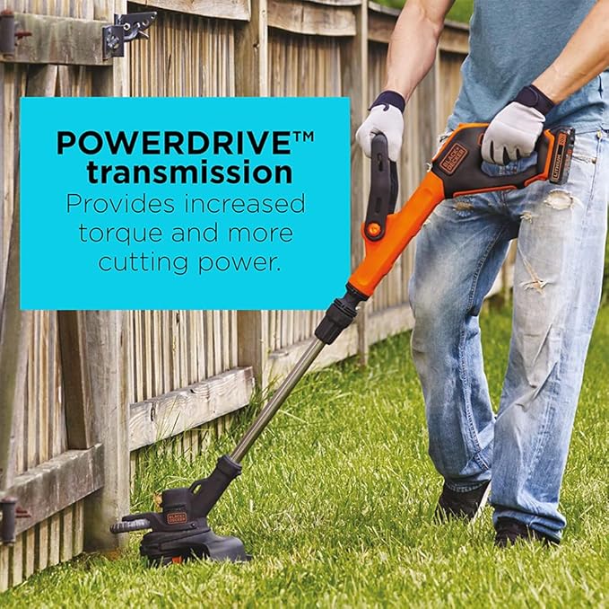 BLACK+DECKER 20V MAX Cordless String Trimmer with Power Drive Transmission, 2-Speed Control, Auto Feed, 12-Inch (LST522-CA) (Renewed)